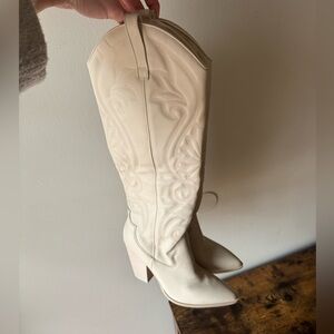 Steve Madden Lasso Ivory Leather Western Cowboy Boots - Knee High - Size 10